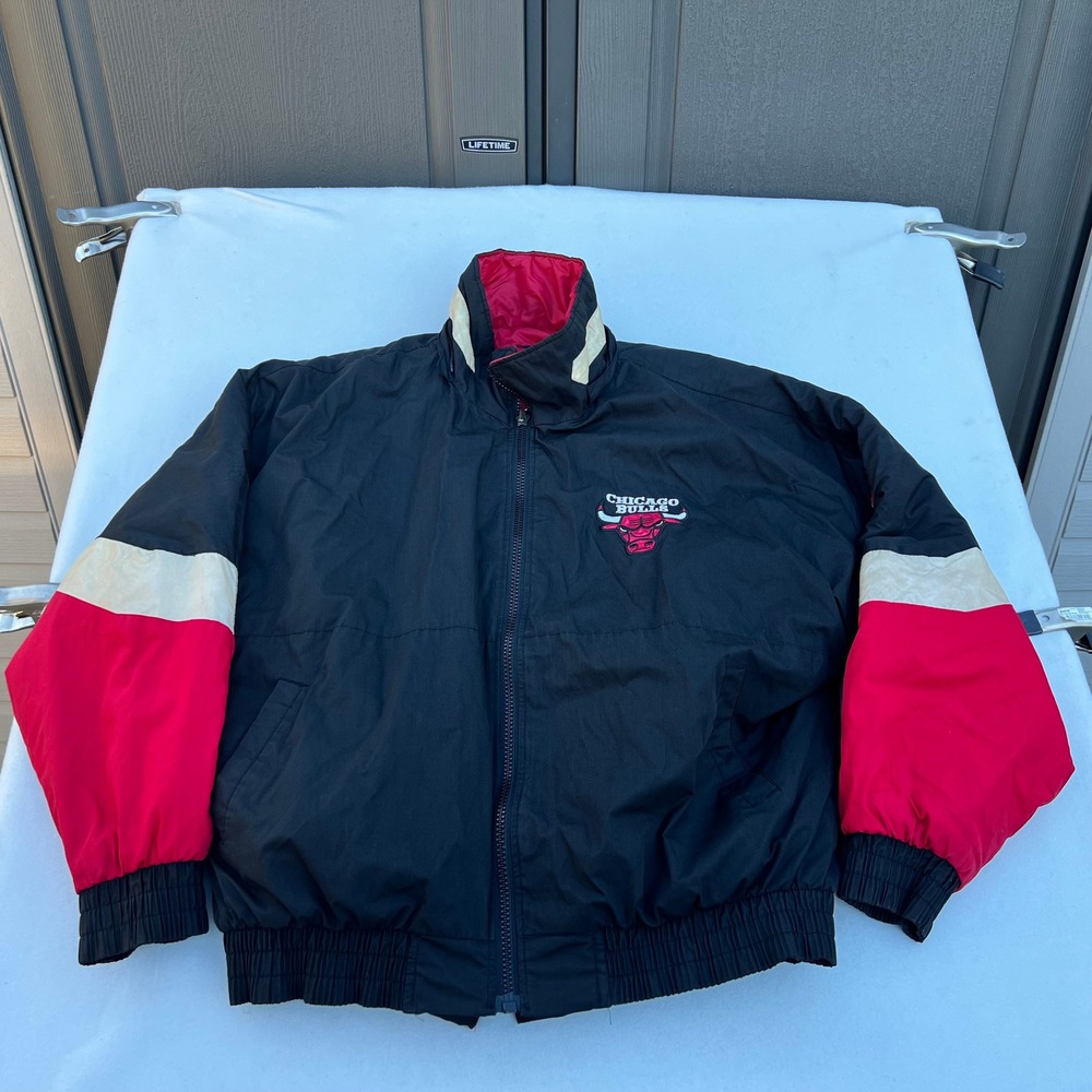 Vintage Chicago Bulls Pro Player NBA Reversible Jacket XL‎ Black Red Satin Lined